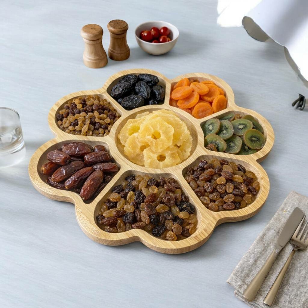 Бамбуковая менажница , бамбуковая тарелка для орешков 5 отсеков