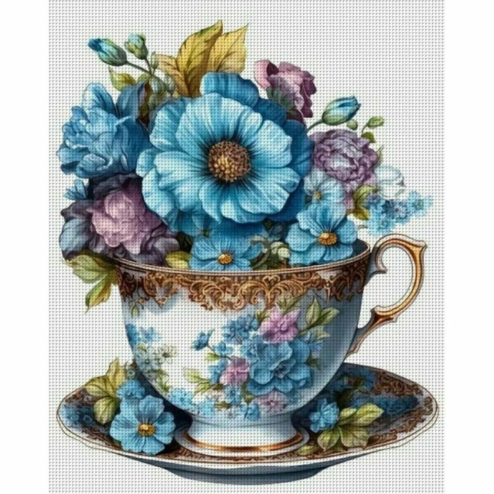 Вышивка крестом, хлопковая нить, 20x25 см, цветы в чашке, набор серии Flower Красочный