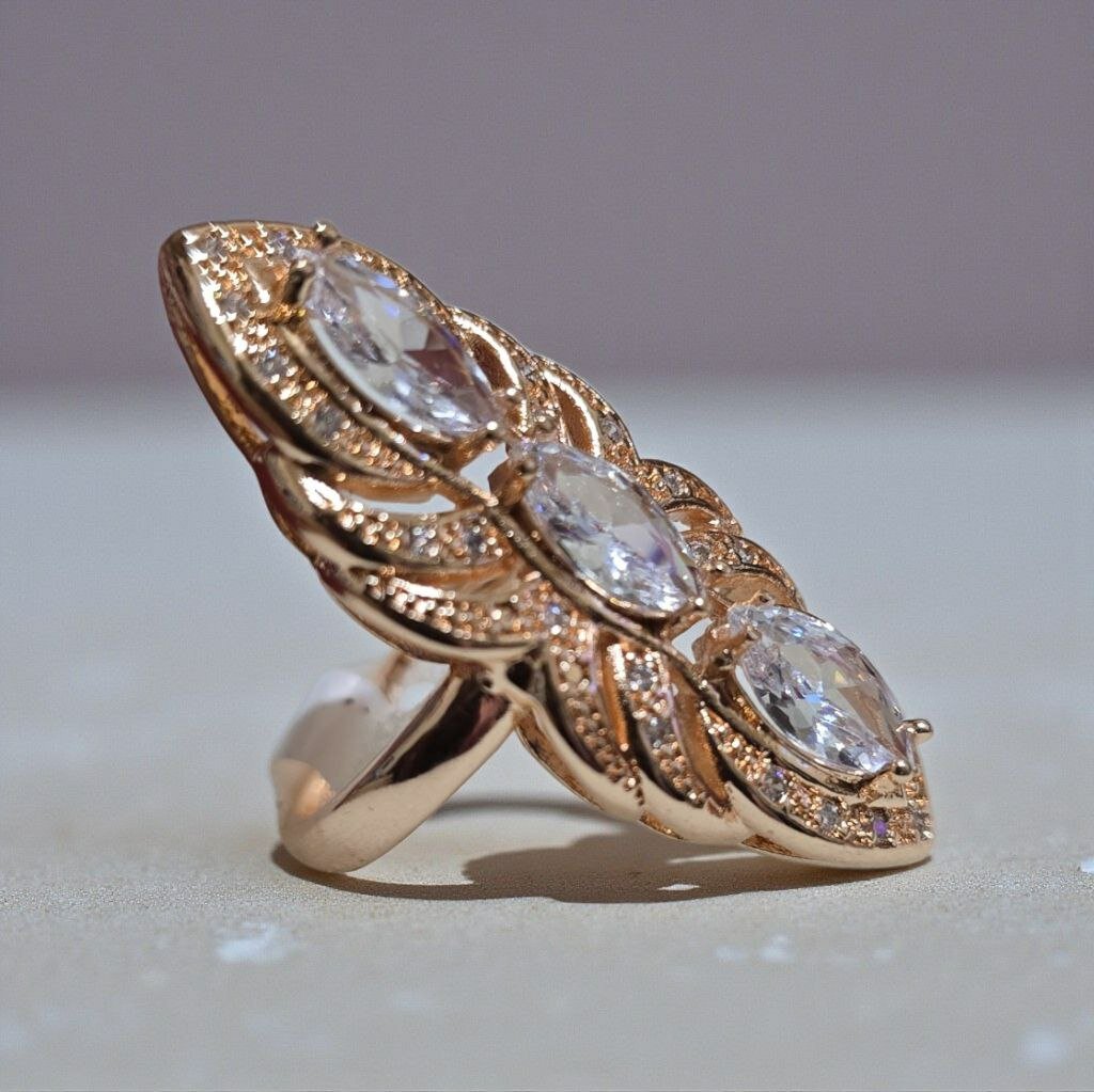 Кольцо, финифть, размер 19, золотистый — фото 1