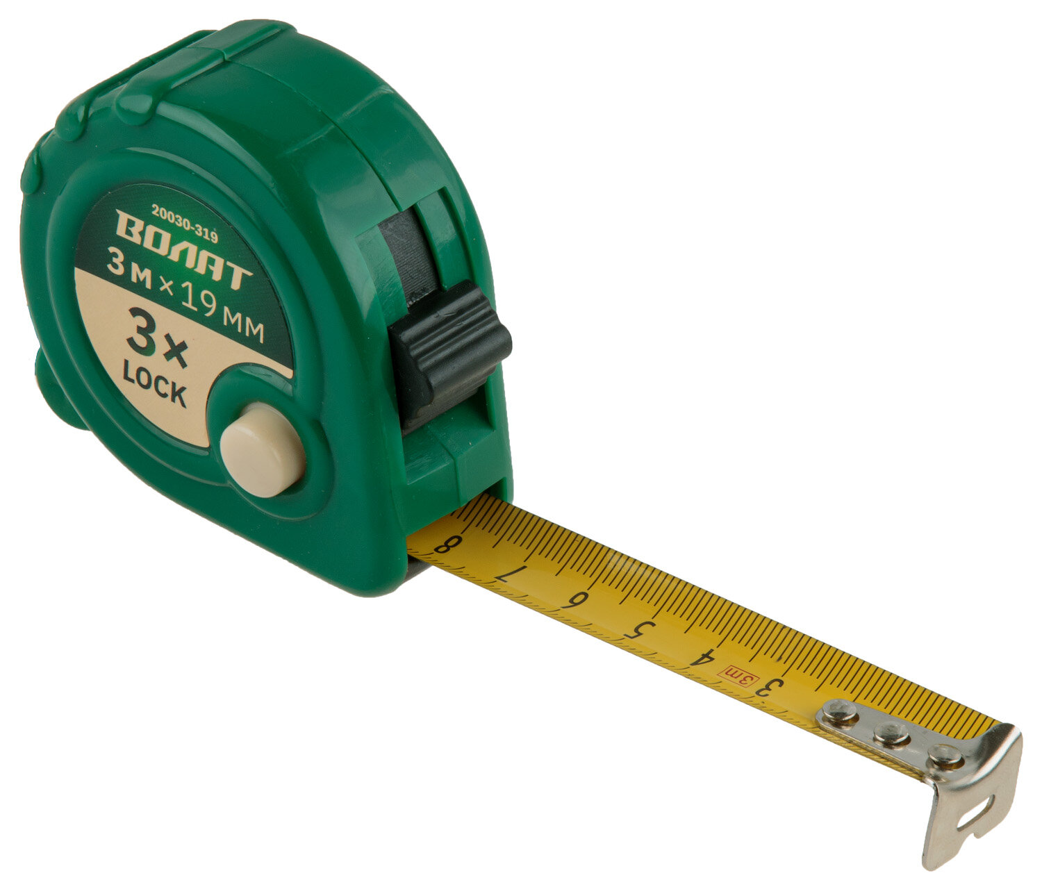 Рулетка измерительная волат 20030-319, 3 м, 19 мм, 3 механизма фиксации, корпус ABS-пластик