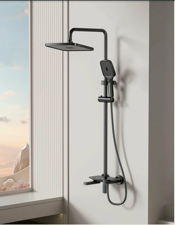 Душевая система с тропическим душем. Черный