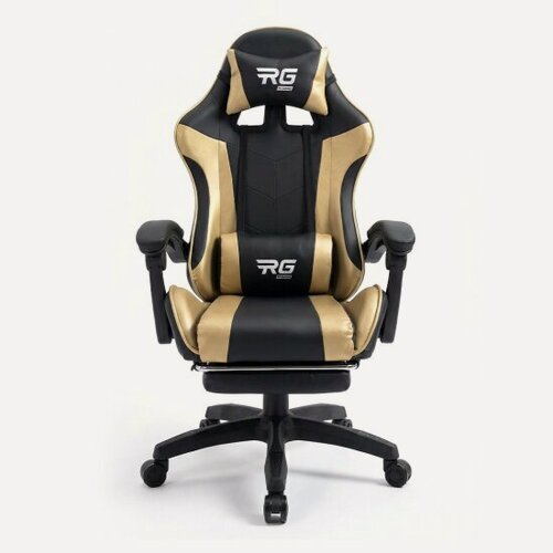 Изображение товара Игровое кресло Byroom RG HEALER leather black/gold с подставкой для ног BRGF813L-B/GLD