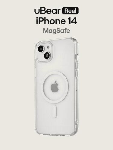 Изображение товара Чехол защитный uBear Real Mag Case для iPhone 14, магнитный, усиленный, прозрачный