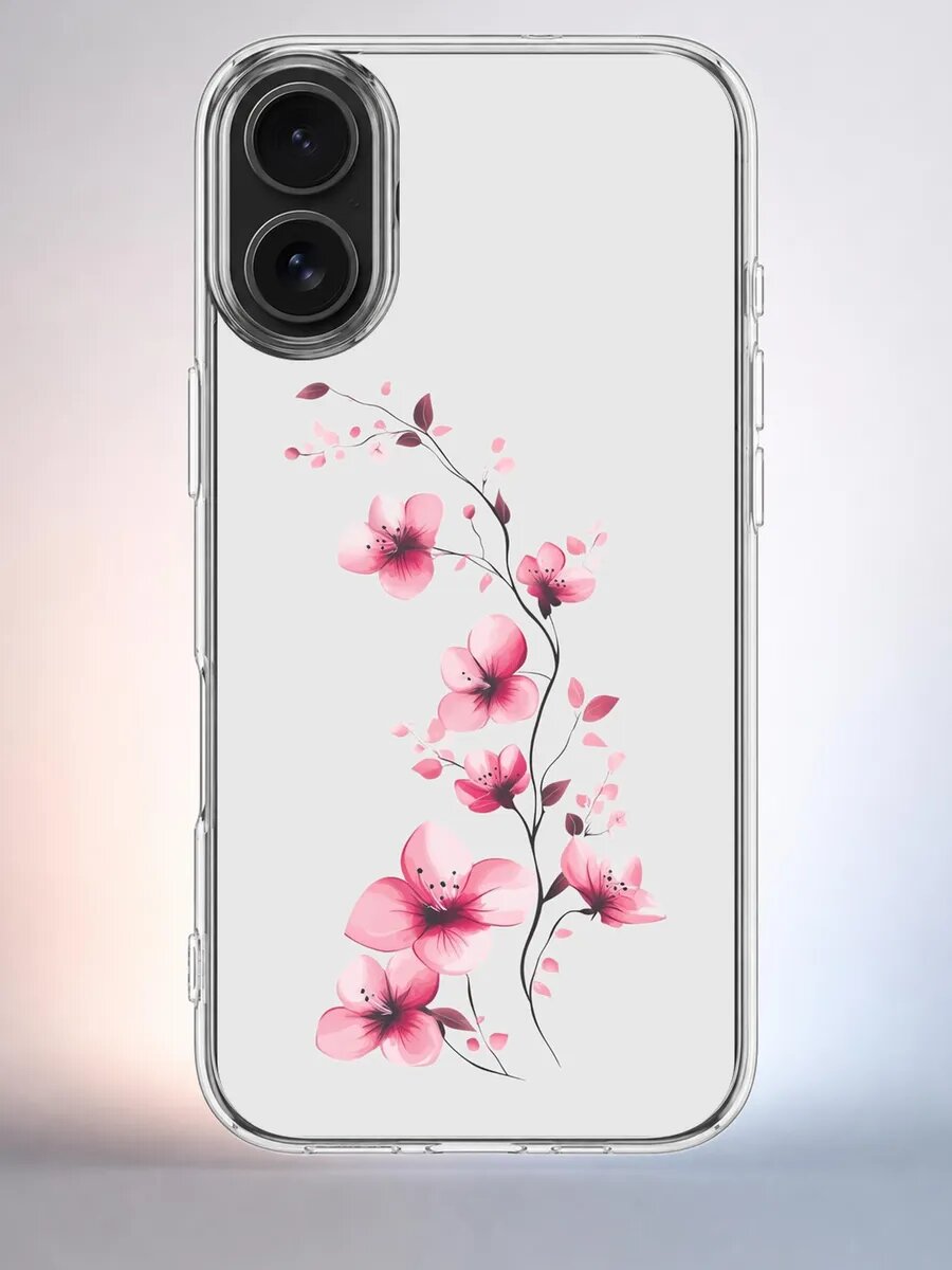 Чехол iPhone 16 сакура-иллюстрация силиконовый прозрачный
