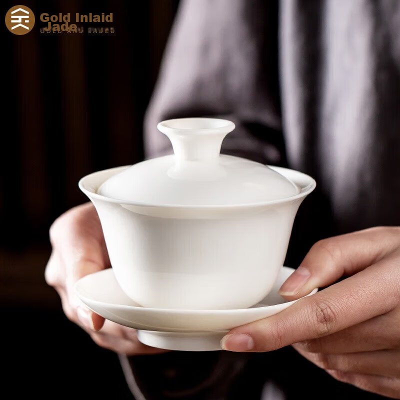 Jinxiangyu Kungfu Tea Set Teapot Gaiwan Mutton-Fat Jade White Porcelain Large Size Home Tea Brewing Bowl Sweet White Gaiwan