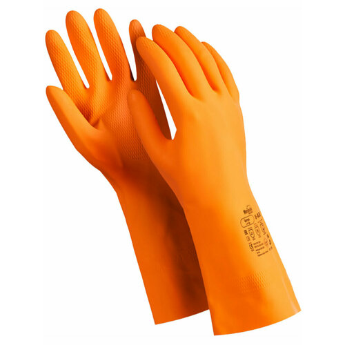 Перчатки хозяйственные резиновые латексные для уборки мытья посуды лабораторные КЩС-1 прочные размер 8-85 M оранжевые Manipula Specialist Цетра L-F-04CG-947 700467 527₽