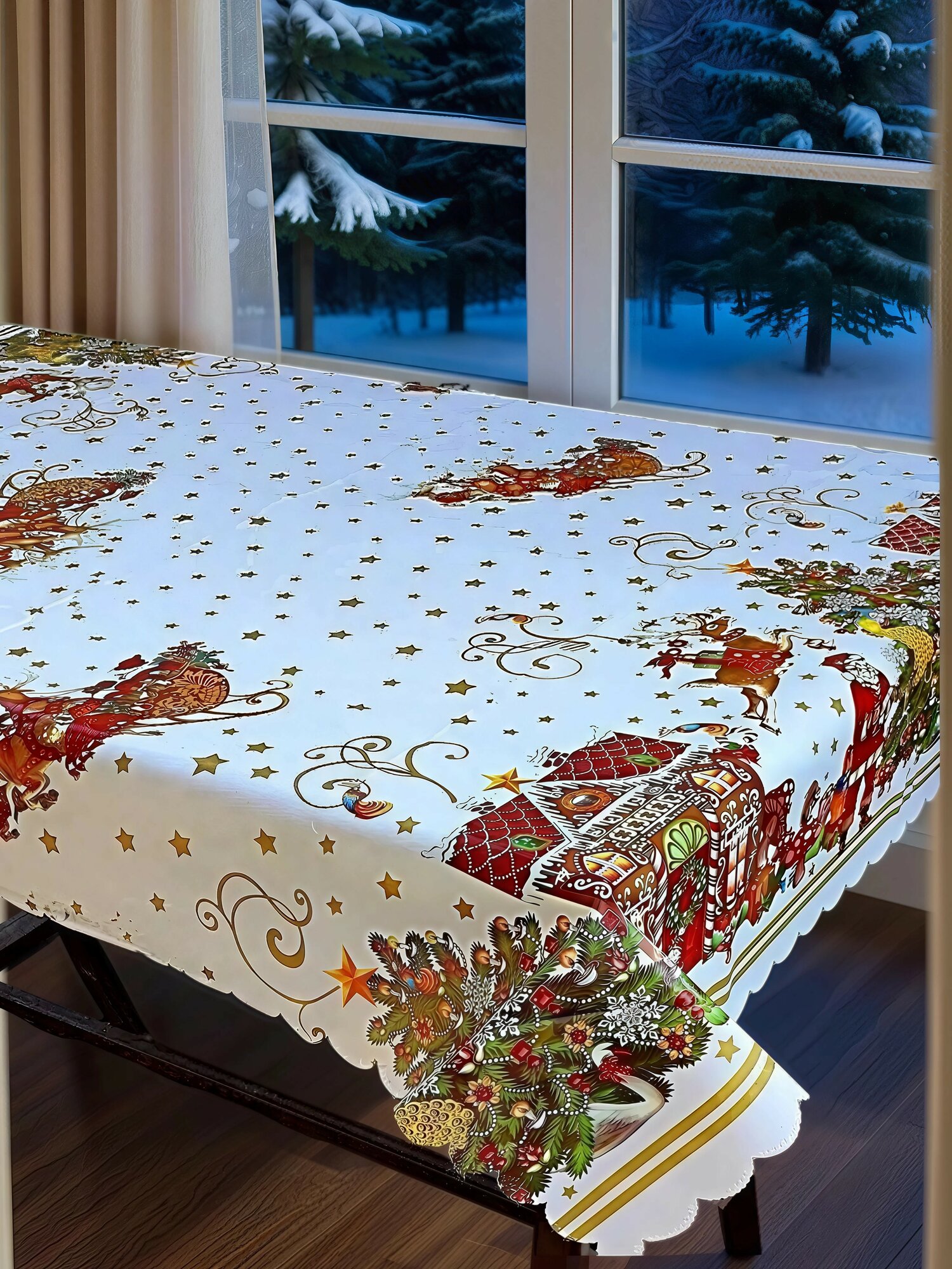 Скатерть на стол Laid Table клеенка для кухни 110x140 тканевая основа водоотталкивающая новогодняя праздничный декор