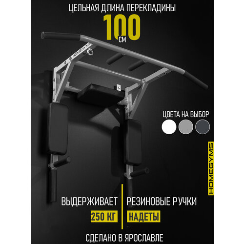 Турник брусья пресс 3 в 1 HOMEGYMS настенный, усиленный, серый