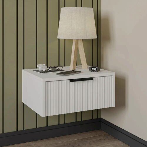 Изображение товара Тумба прикроватная подвесная DIWO Краснодар 45x20x35 см, корпус белый, фасад мдф белый, черный