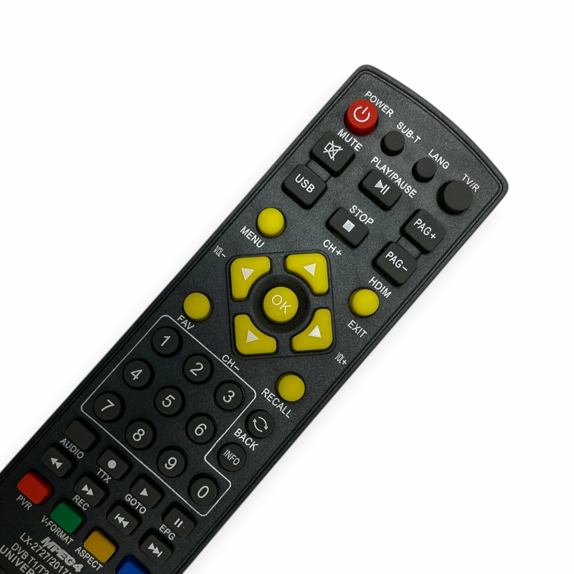 Универсальный пульт, для телевизоров MPEG4 T2\T3 TUNER ИК, АБС-пластик, черный