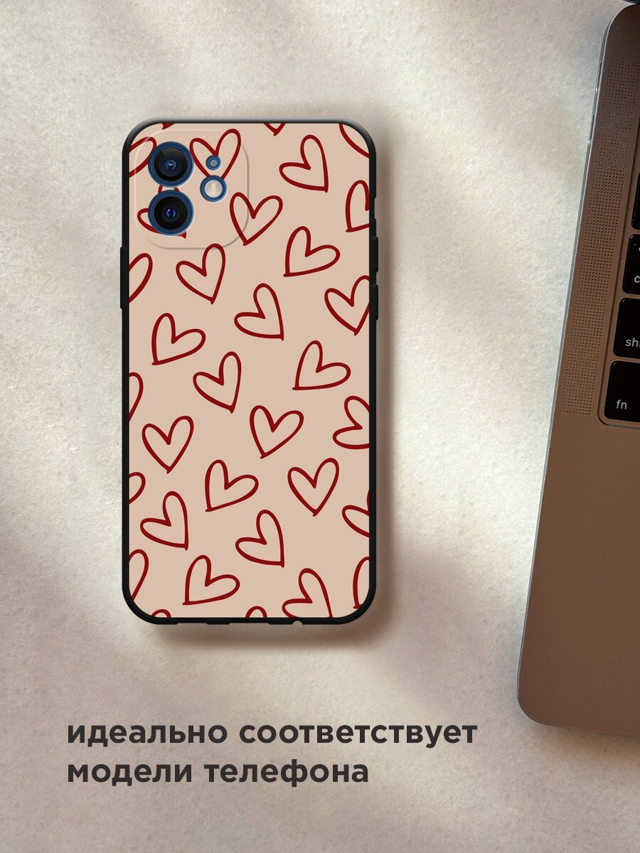 Черный матовый чехол на Apple iPhone 12 mini / Айфон 12 Мини с принтом "Little hearts doodles 1 - 14 февраля" — фото 1