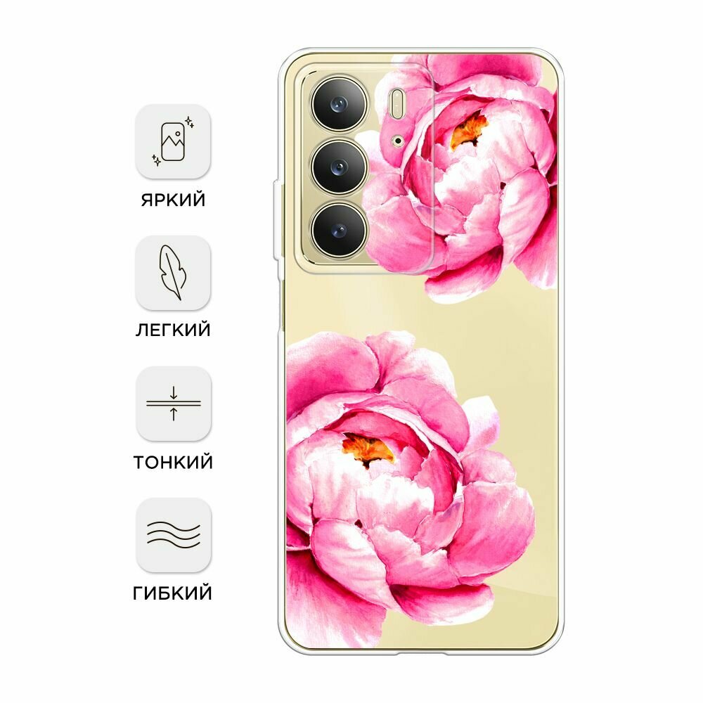 Чехол на Realme C75 4G / Реалми C75 4G с принтом "Open peonies", прозрачный — фото 1