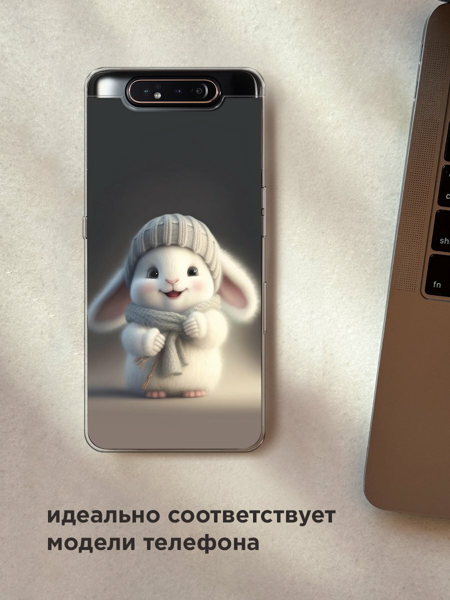 Чехол на Samsung Galaxy A80 / Самсунг Гэлакси A80 с принтом "Белый крольчонок в шапке" — фото 1