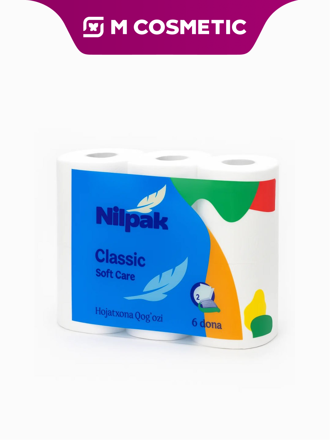 Туалетная бумага NILPAK "Жасмин", двухслойная, в упаковке 6 штук