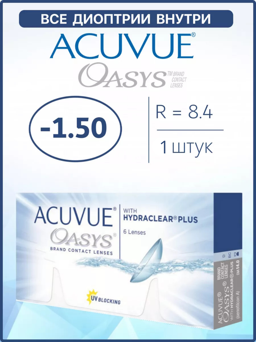 Контактные линзы двухнедельные Acuvue Oasys / Акувью Оазис 1 шт /-1,5 BC 8.4