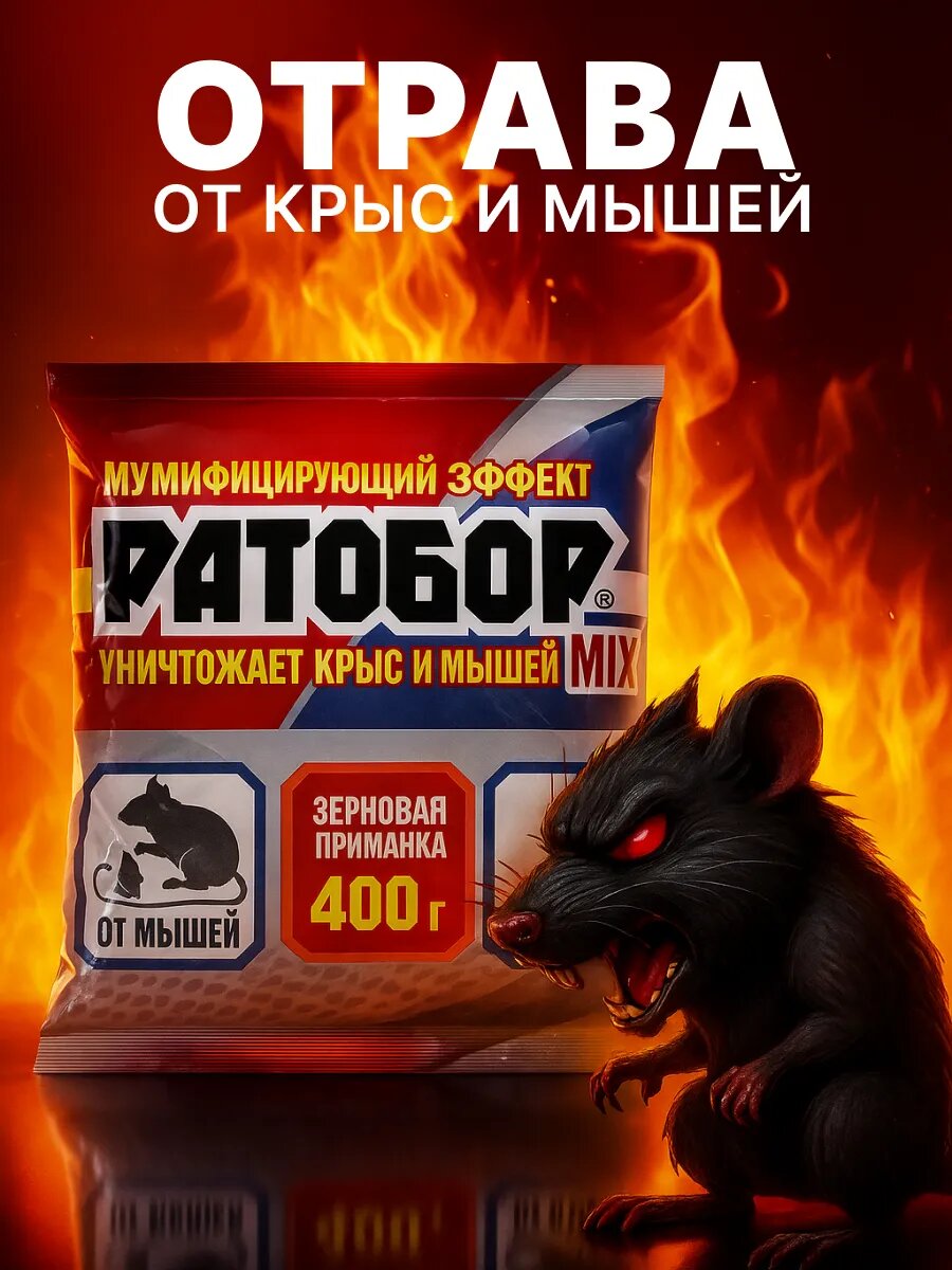 Зерновая приманка "Ратобор MIX" для всех видов грызунов 400г