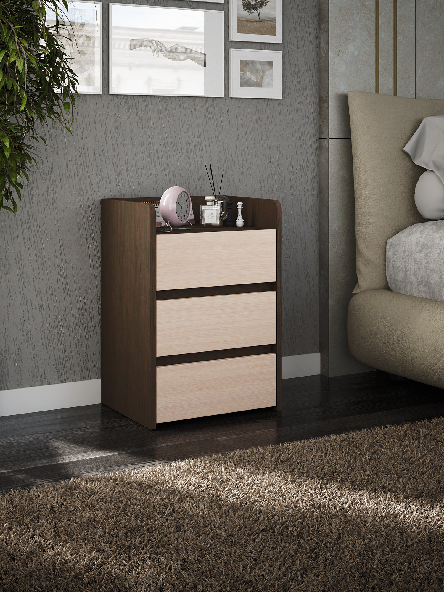 Напольная тумба MFMaster "Vitto-154", с ящиками и полками, ЛДСП, венге-дуб молочный