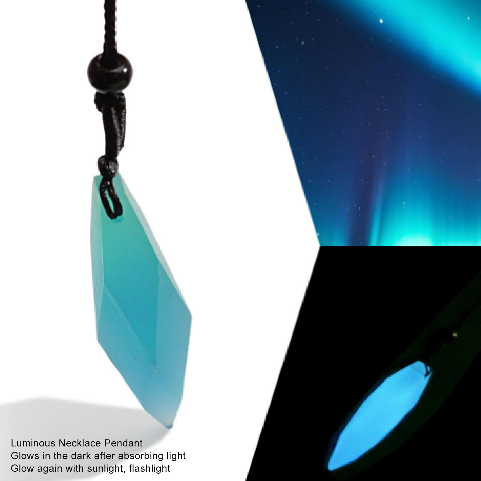 Светящееся в темноте ожерелье с подвеской из смолы светящийся люминесцентный кулон неправильной формы матовый голубой цвет