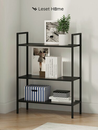 Изображение товара Стеллаж металлический Leset "Стилвуд 23", Стеллаж для игрушек, ЛДСП, чёрный, 3 полки