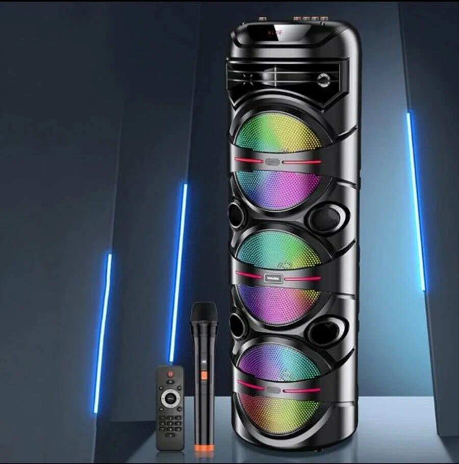 Беспроводная караоке колонка с LED подсветкой микрофоном и мощным басом