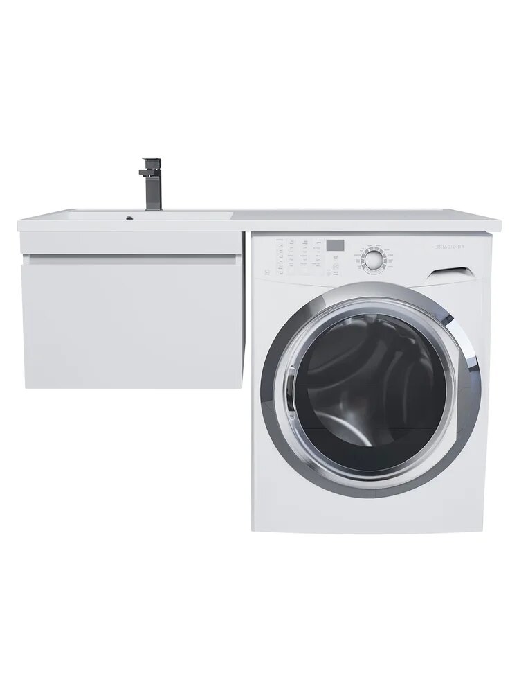 Тумба с раковиной Uperwood Magenta 60 L подвесная, под стиральную машину, 120, 5 см, белая, матовая, из ЛДСП, с ящиками, раковина для ванной, прямоугольная