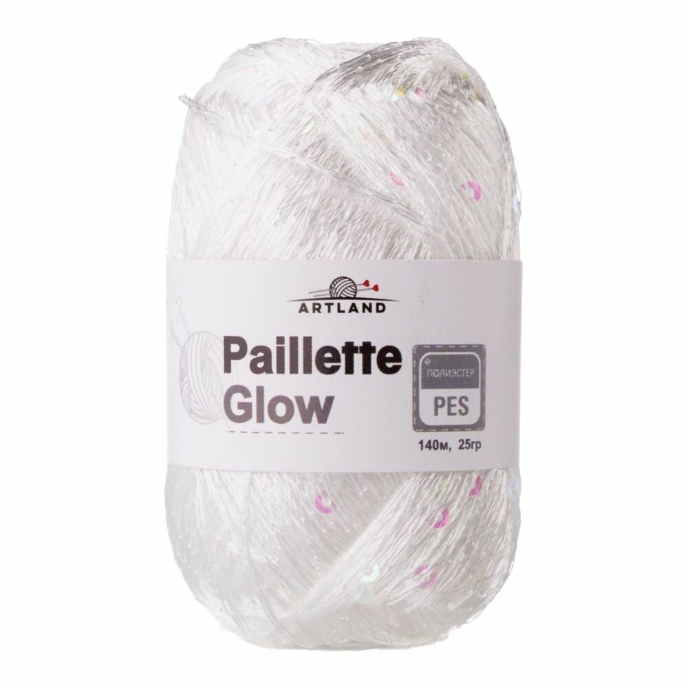 Пряжа для вязания Artland Paillette Glow 01 ультрабелый хамелеон 1 моток 25 гр/140 м 100% полиэстер