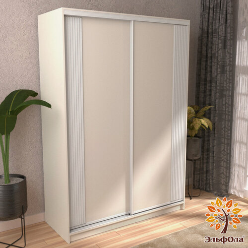 Изображение товара ЭльфОла Шкаф-купе "Вертикаль" 180х45х220 см, цвет слоновая кость/белый/накладка белая, для одежды, двухдверный