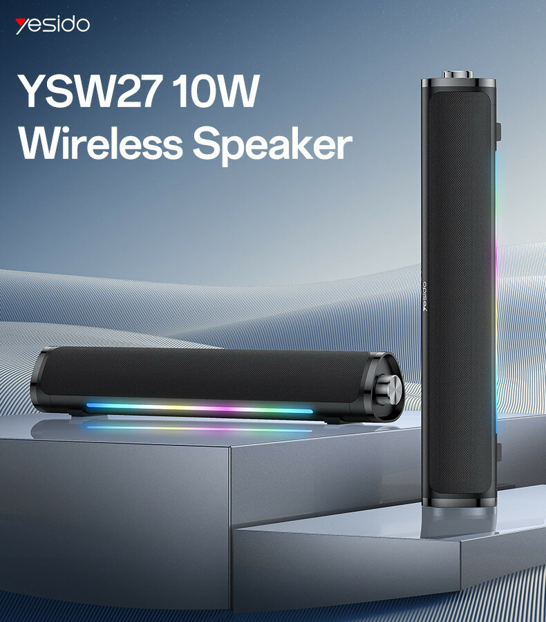 Беспроводная Bluetooth-колонка Yesido YSW27, RGB-подсветка, BT 5.3, аккумулятор 1200 мА·ч, чёрная