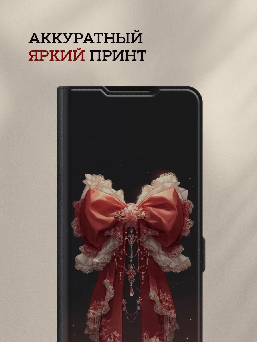 Чехол-книжка на Apple iPhone 16 Pro Max / Айфон 16 Про Макс с принтом Красный бант аниме, черный — фото 1
