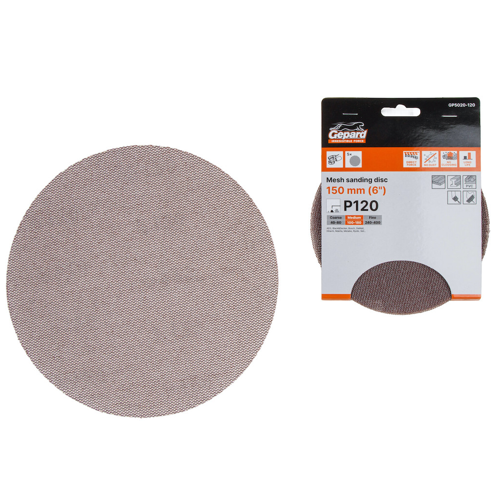 Шлифовальный круг самосцепляющийся на сетчатой основе 150 мм Р120 GEPARD 5 штук (GP5020-120)