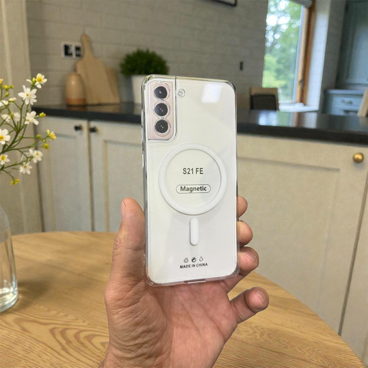 Чехол на Samsung S21 FE MagSafe, прозрачный, бесцветный, пластик 100% не желтеет