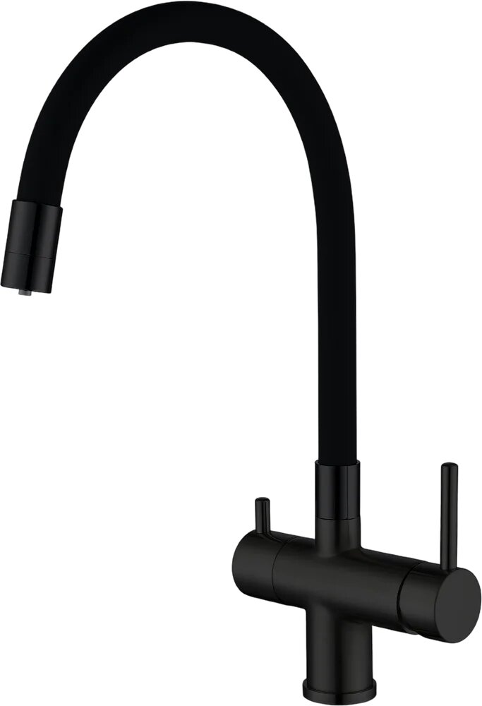 Смеситель для кухни Gappo G4398-36 с гибким изливом, с краном для питьевой воды, с поворотным изливом, черный, матовый, однорычажный, латунный, с керамическим картриджем