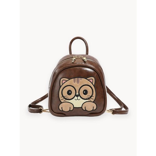 Рюкзак винтажный Beibaobao темно коричневый с кошкой мини y2k городской