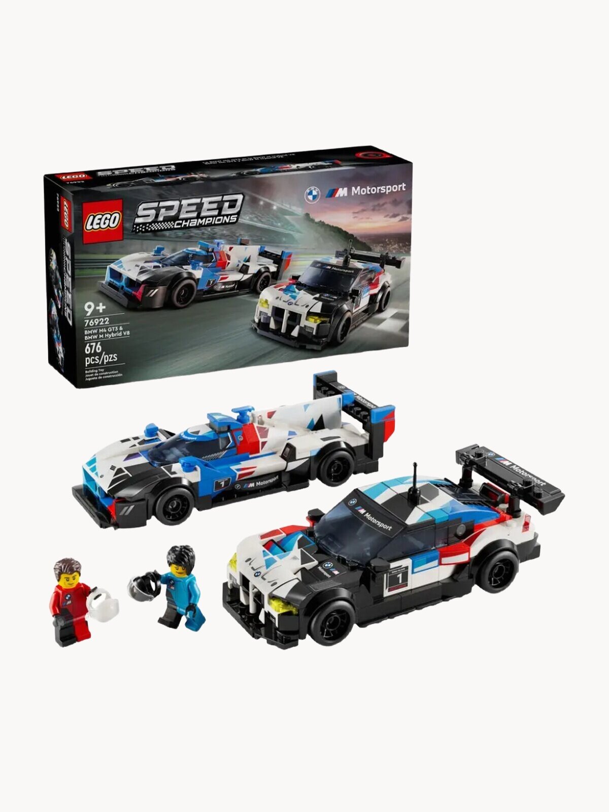Конструктор LEGO Speed Champions 76922 Гоночные автомобили BMW M4 GT3 и BMW M Hybrid V8, 676 дет.