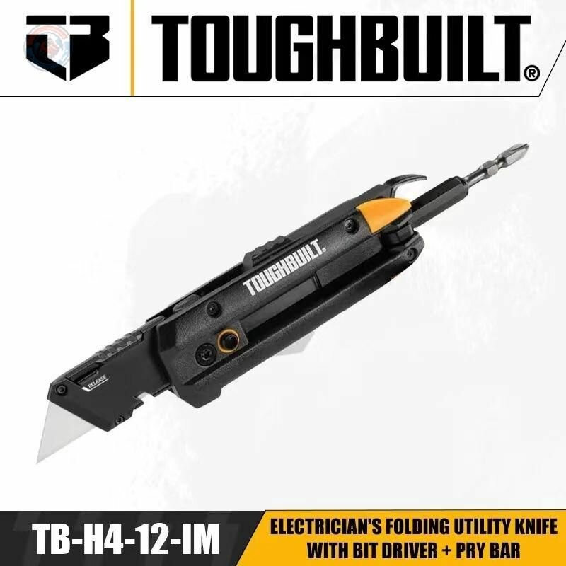 Складной нож электрика TOUGHBUILT TB-H4-12-IM с битодержателем и прихваткой удобный и надежный инструмент для профессионалов