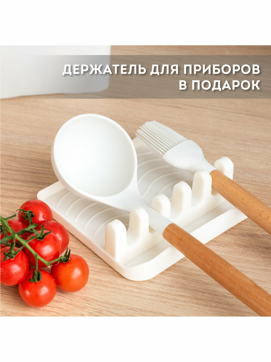 Набор силиконовых кухонных принадлежностей с деревянными ручками 13 в 1, молочный, Daswerk (Дасверк), 608196 — фото 1