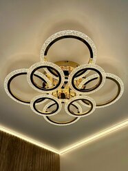 Люстра потолочная светодиодная с пультом, золотая, 144Вт