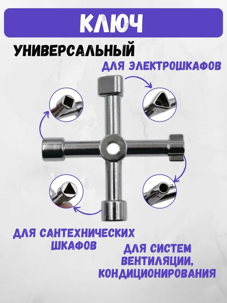Ключ для электрошкафа универсальный, металл, 4 профиля, серебристый