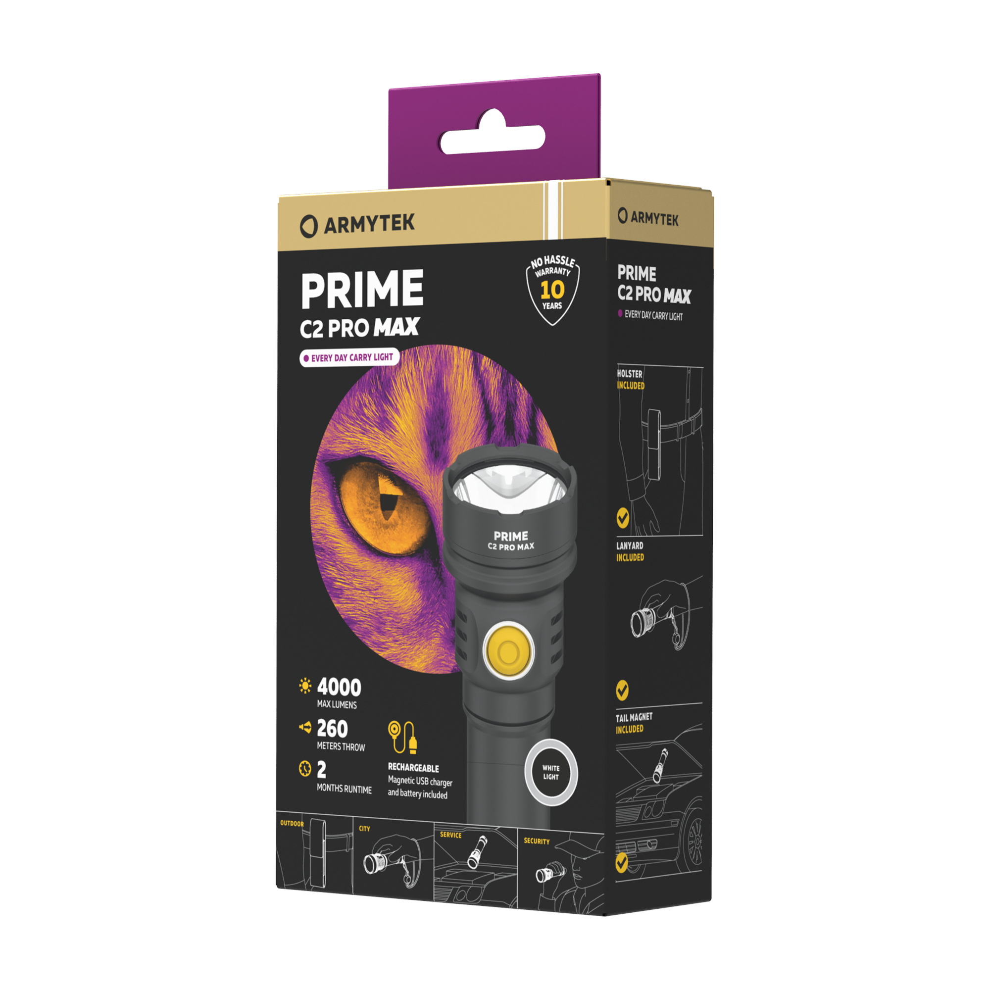 Фонарь Armytek Prime C2 Pro, 4000 люм, дальность света до 260 м, аккумулятор 5000 mAh (белый холодный луч) IP-68