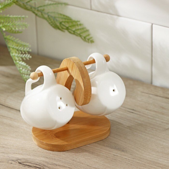 Набор для специй BellaTenero «Баночки», 2 пр: солонка 110 мл, перечница 110 мл, держатель-подставка, белый 4177772