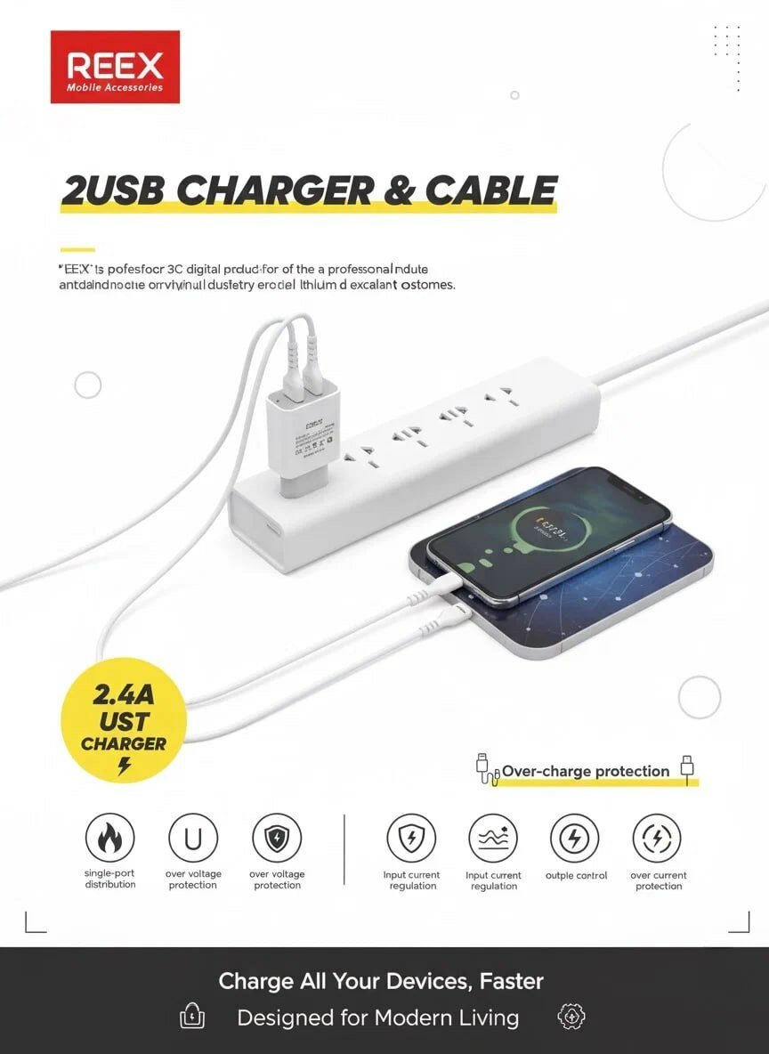 Зарядное устройство REEX RA-02M, 2USB, 2,4A, кабель Micro USB, белый — фото 1