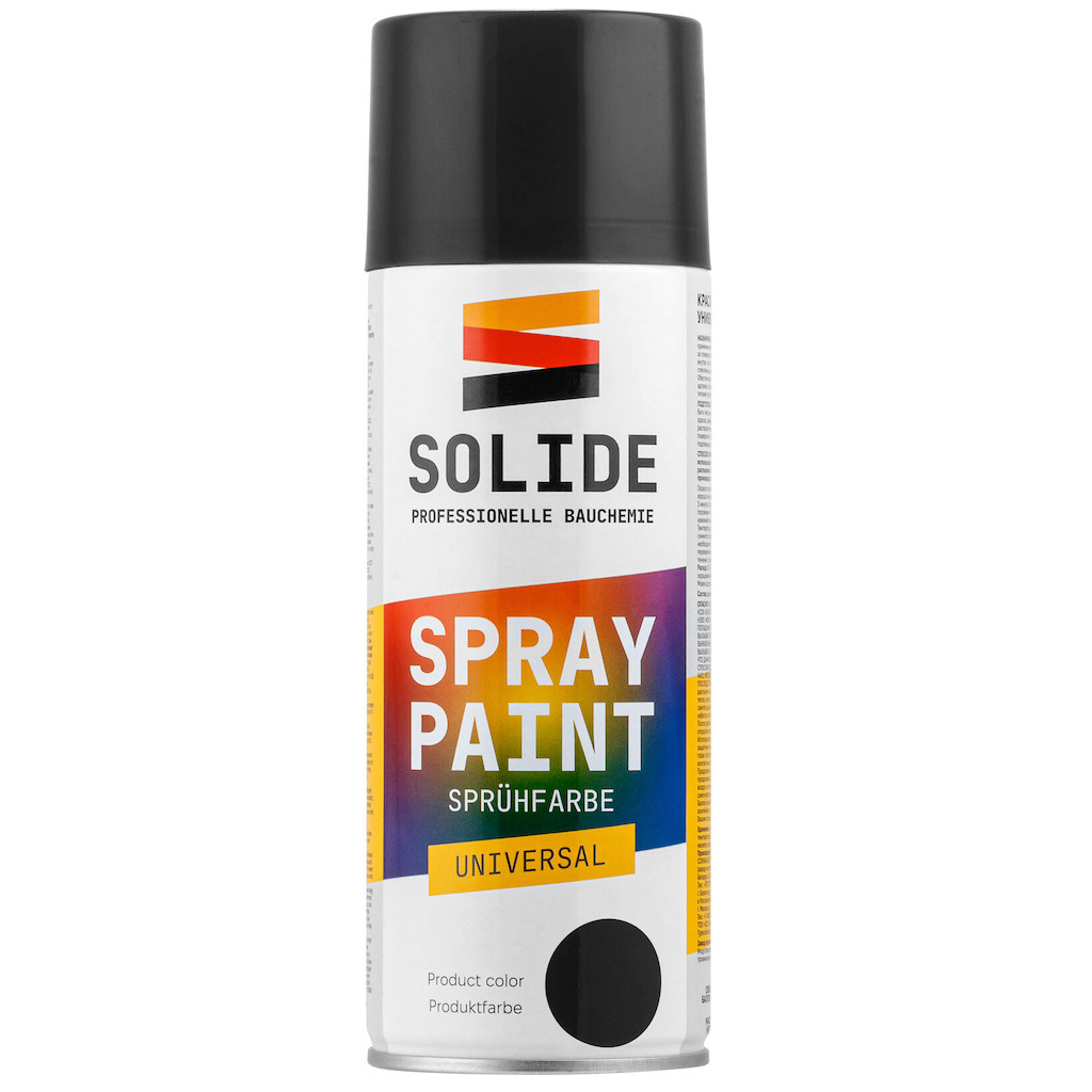 Краска-эмаль аэрозольная акриловая в баллончике универсальная черный глянец SOLIDE 400 мл (SL-27549-1)
