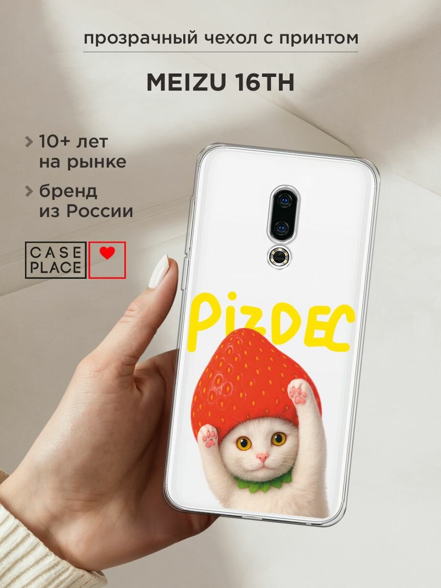 Чехол на Meizu 16th / Мейзу 16th с принтом "Котик с надписью", прозрачный