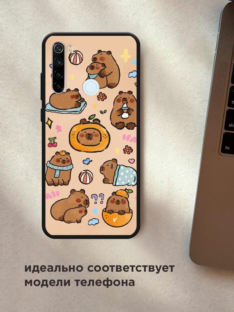 Черный матовый чехол на Xiaomi Redmi Note 8T / Сяоми Редми Нот 8Т с принтом "Капибары рисунок" — фото 1