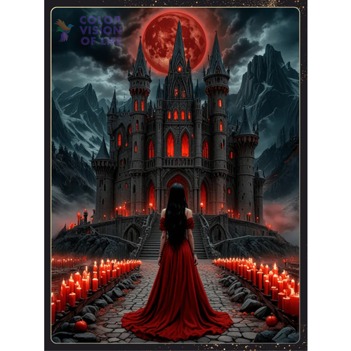 фото Алмазная мозаика color vision of life "девушка в красном", полная выкладка, 40x50 см