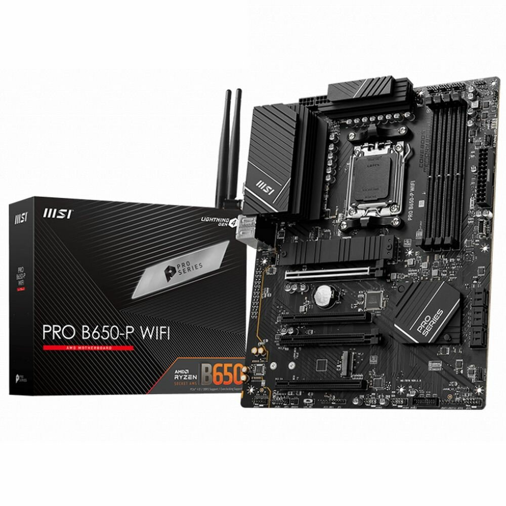 Материнская плата MSI PRO B650-P WIFI MS-7D78\PRO B650-P WIFI\601-7D78-010,11\801 -7D78-001\STD PRO B650-P WIFI, B650, AM5,4DDR5,4PCI -Ex16,2M.2,6SATA3,1USB 20G,4USB 10G,6USB 5G,4USB2, HD A\