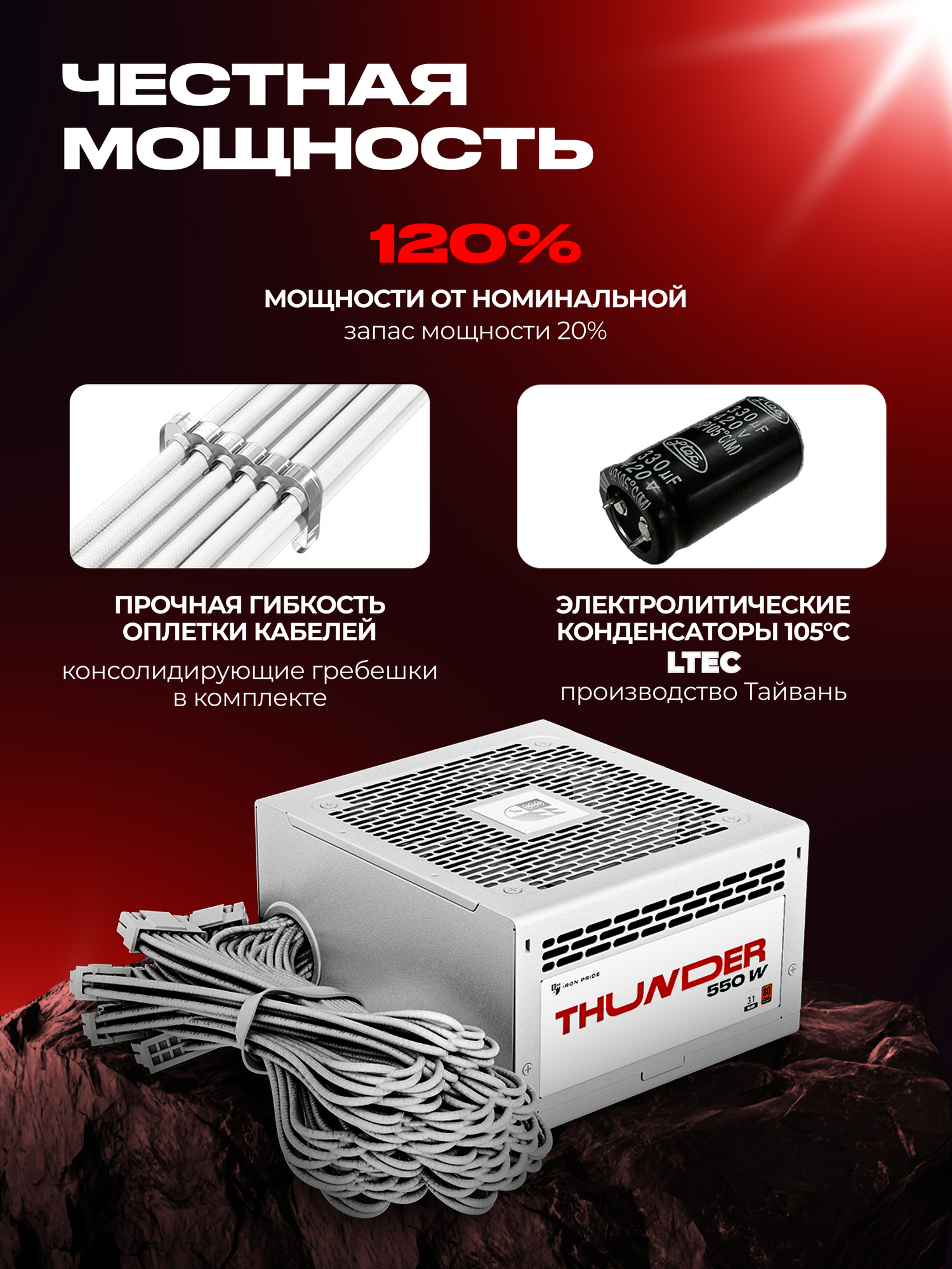 Блок питания Thunder 550W 80+Bronze ATX3.1+DC-DC+APFC+3 года гарантии — фото 1