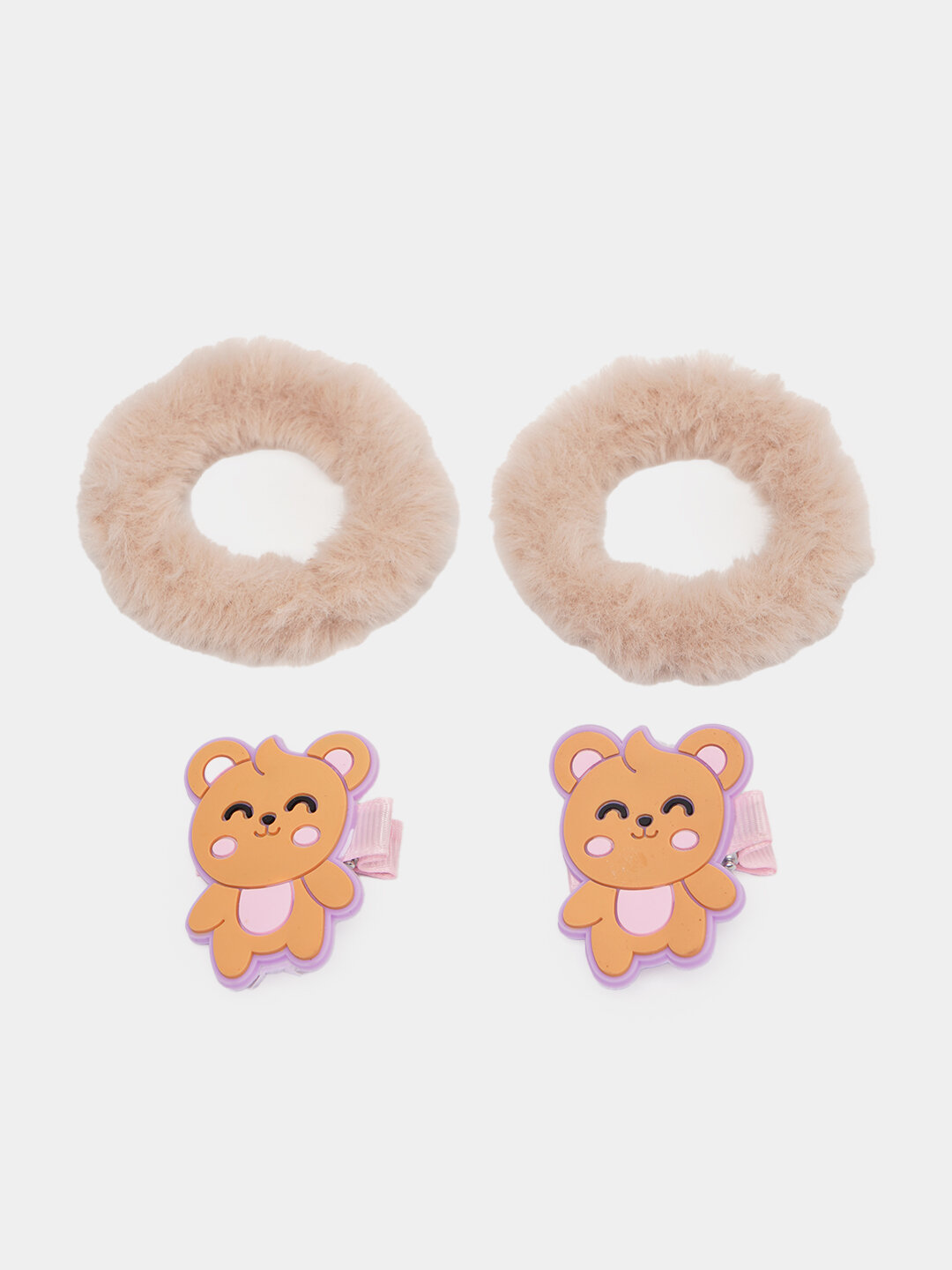 Набор две пушистые резинки + две мультяшные заколки , набор для принцессы — фото 1
