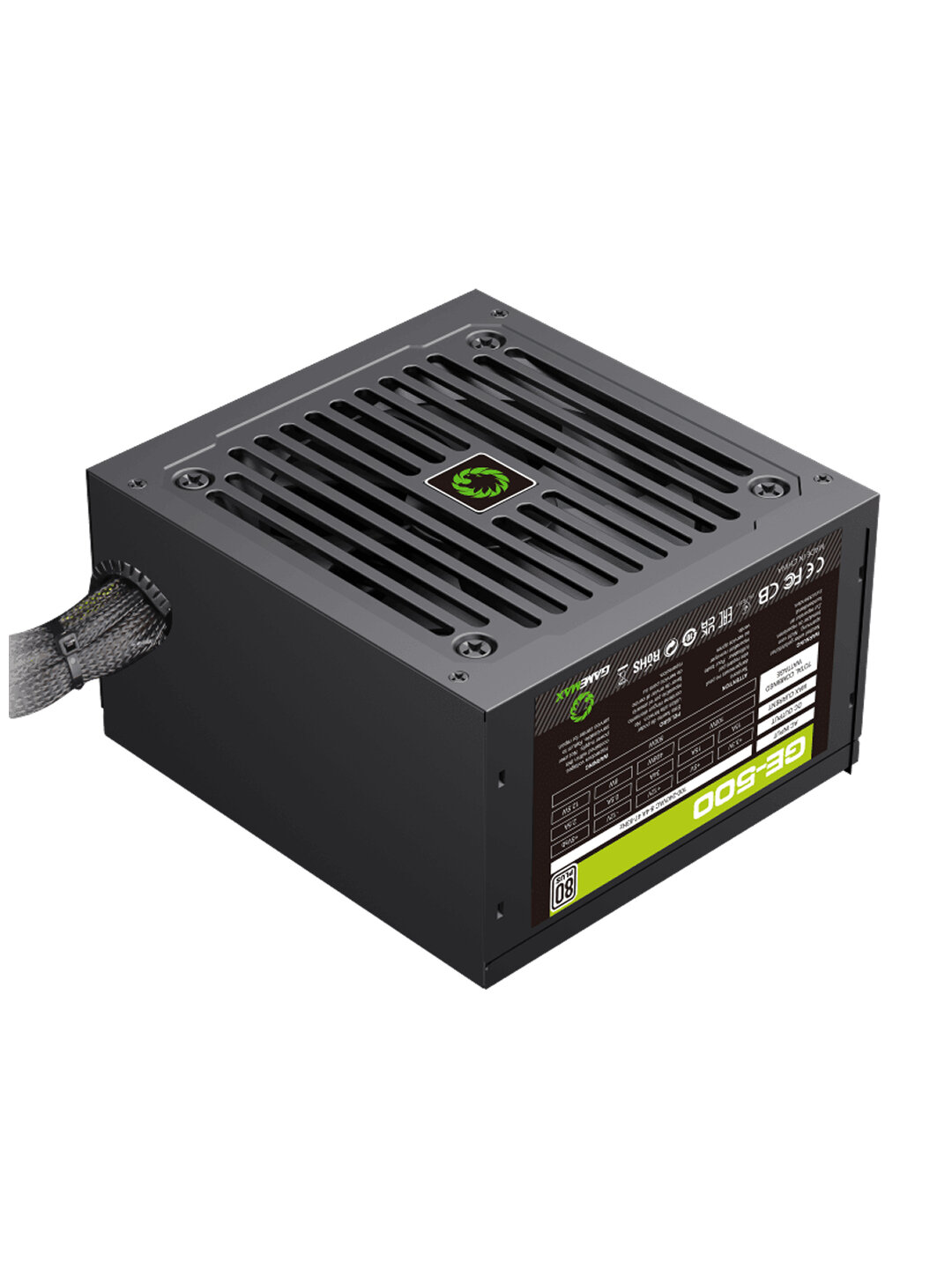 Блок питания GameMax GE-500 ECO, ATX, 500Вт, PFC, APFC, 80Plus, 1 вентилятор, 12см — фото 1