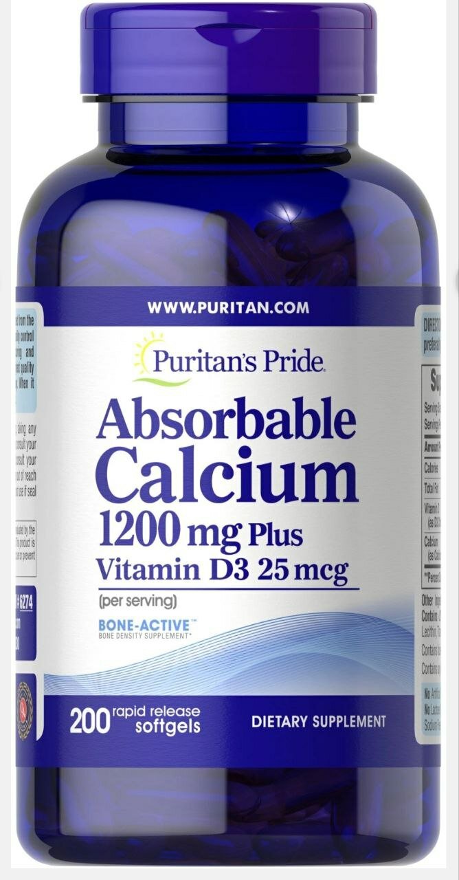 Кальций 1200 мг 25 мкг (1000 МЕ) витамина D3 Содержит запас на 100 дней, Америка, США